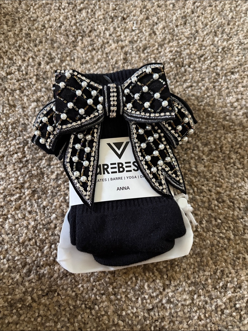 Arebesk Black Pearl Bow Anna Grip Socks. Size Small.